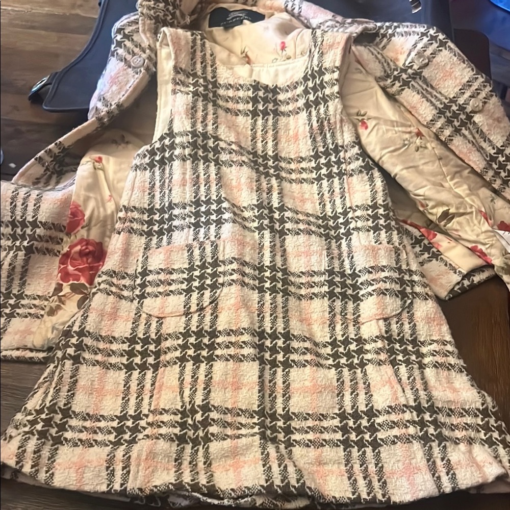 Burberry Kids Plaid Jacket and Dress Set - Pink, Black, Cream